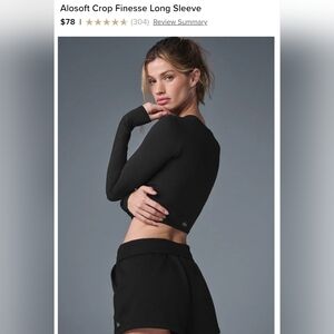 Alo Yoga Alosoft Crop Finesse Long Sleeve NWT Size M Black